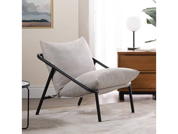 ZINUS Ada Accent Sling Chair 79 x 68 x 79 cm, Metallrahmen, geschredderte Schaumstoffpolsterung, Haferbeige