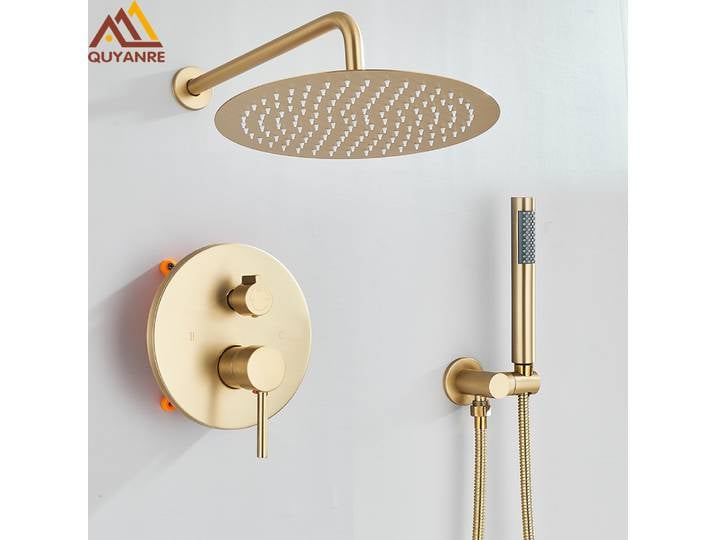 Ensemble de robinetterie de douche or brossé, système de douche pluie, mitigeur d'eau chaude et froide encastré, robinet de douche rond pour salle de bain