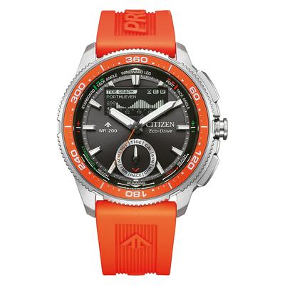 Quarzuhr CITIZEN "Wave Tracker", orange (orange, schwarz), Armbanduhren, Herren, Quarzuhr, Armbanduhr, Solar, Herrenuhr, analog, automatischer Kalender