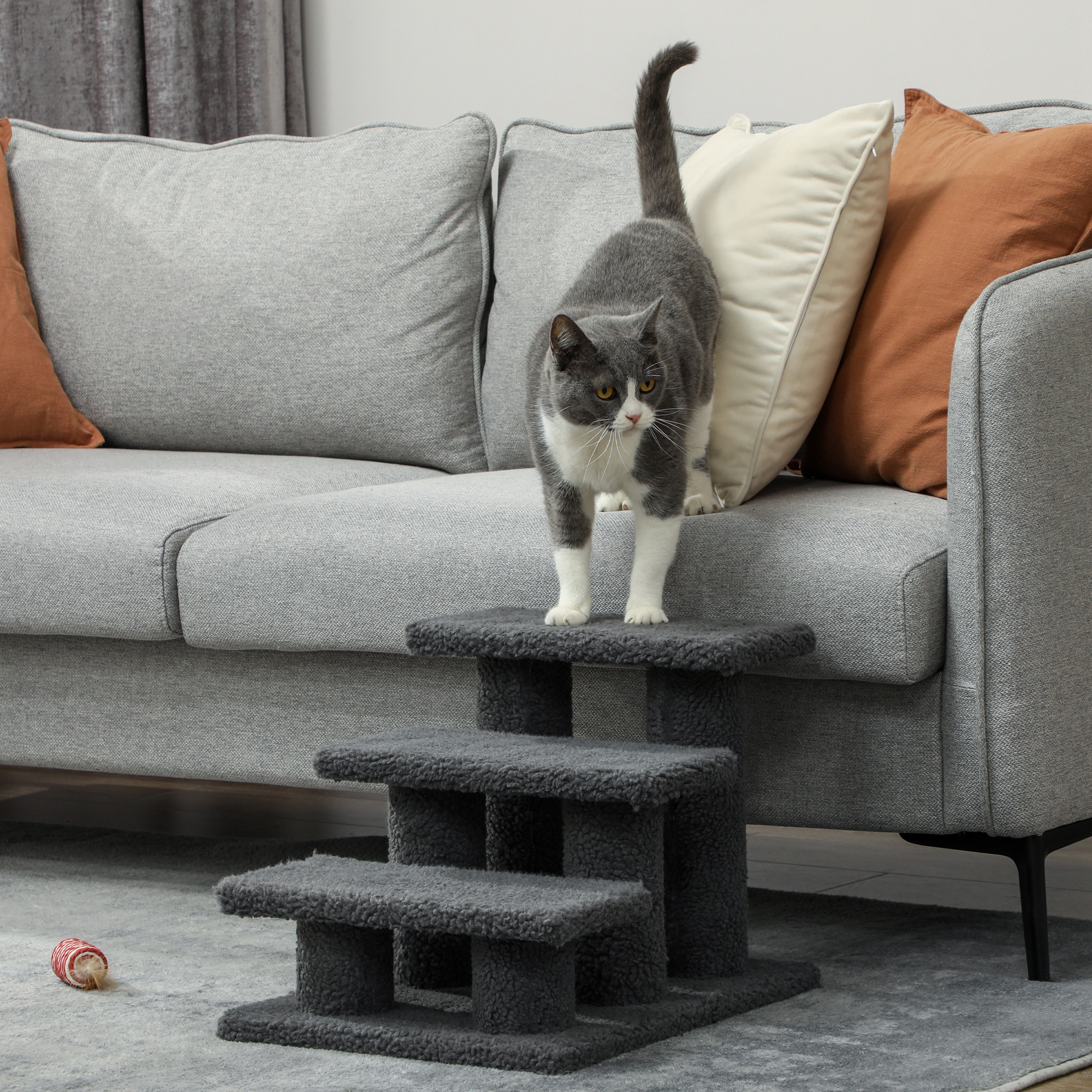 Pawhut Scala per gatti a 3 gradini, 45x35x34 cm, grigio   Aosom Italy