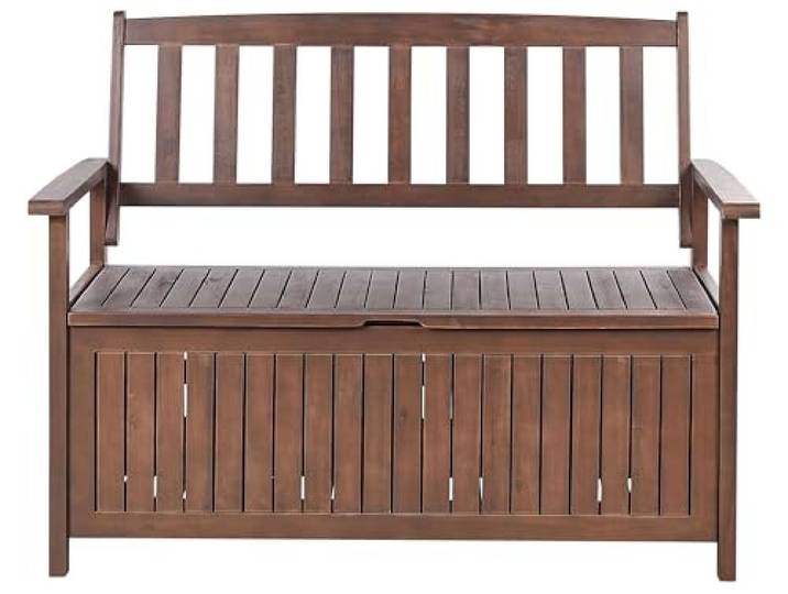 Praktische Gartenbank dunkelbraunes Akazienholz Stauraum 120 cm Sovana