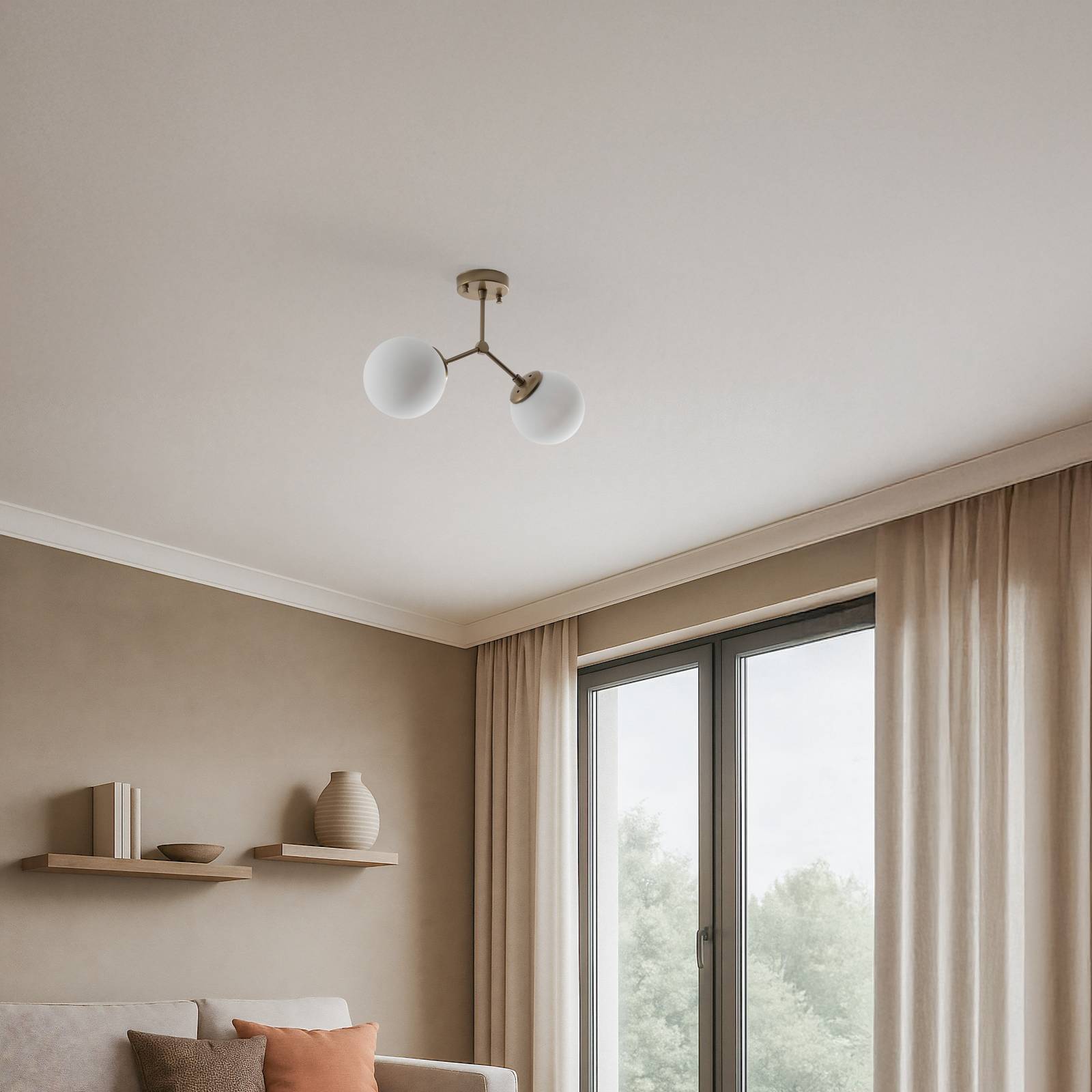 Deckenlampe Damar Opviq, dimmbar, messing / gold, für Wohn- / Esszimmer, Glas, Deckenlampe