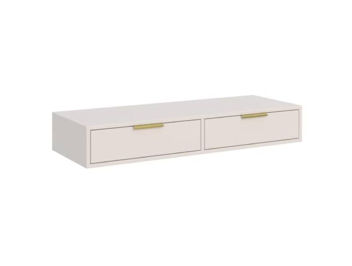 Selsey Schwebender Schminktisch 110 x 40 x 17 cm Taupe, Goldene Griffe Kein Bodenkontakt, GTV Kugelführungen, Kunststoffgriffe, Laminierte Platte, Für Kosmetik & Schmuck, Wandmontage inklusive
