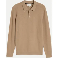 Langarm Strick-Poloshirt Beige XXL