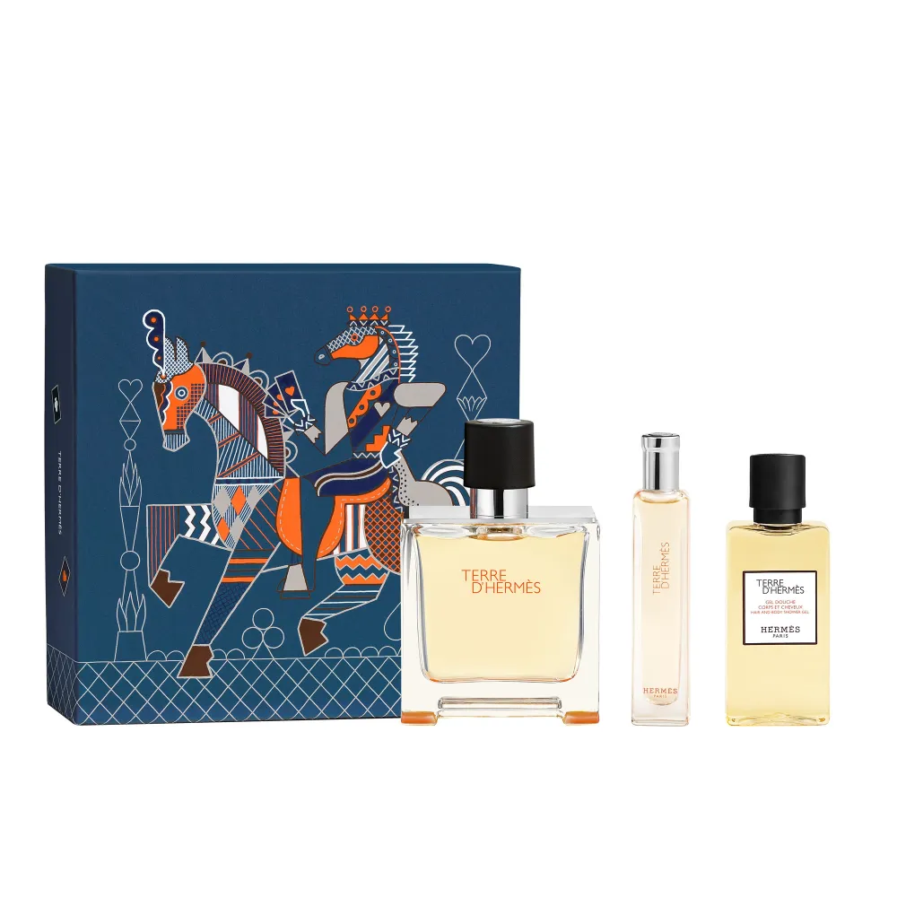 HERMÈS - Coffret Terre d'Hermès Coffret pour Homme Parfum 75ml + vapo 15ml + Gel douche 40ml - Kapao Parfumerie en ligne française