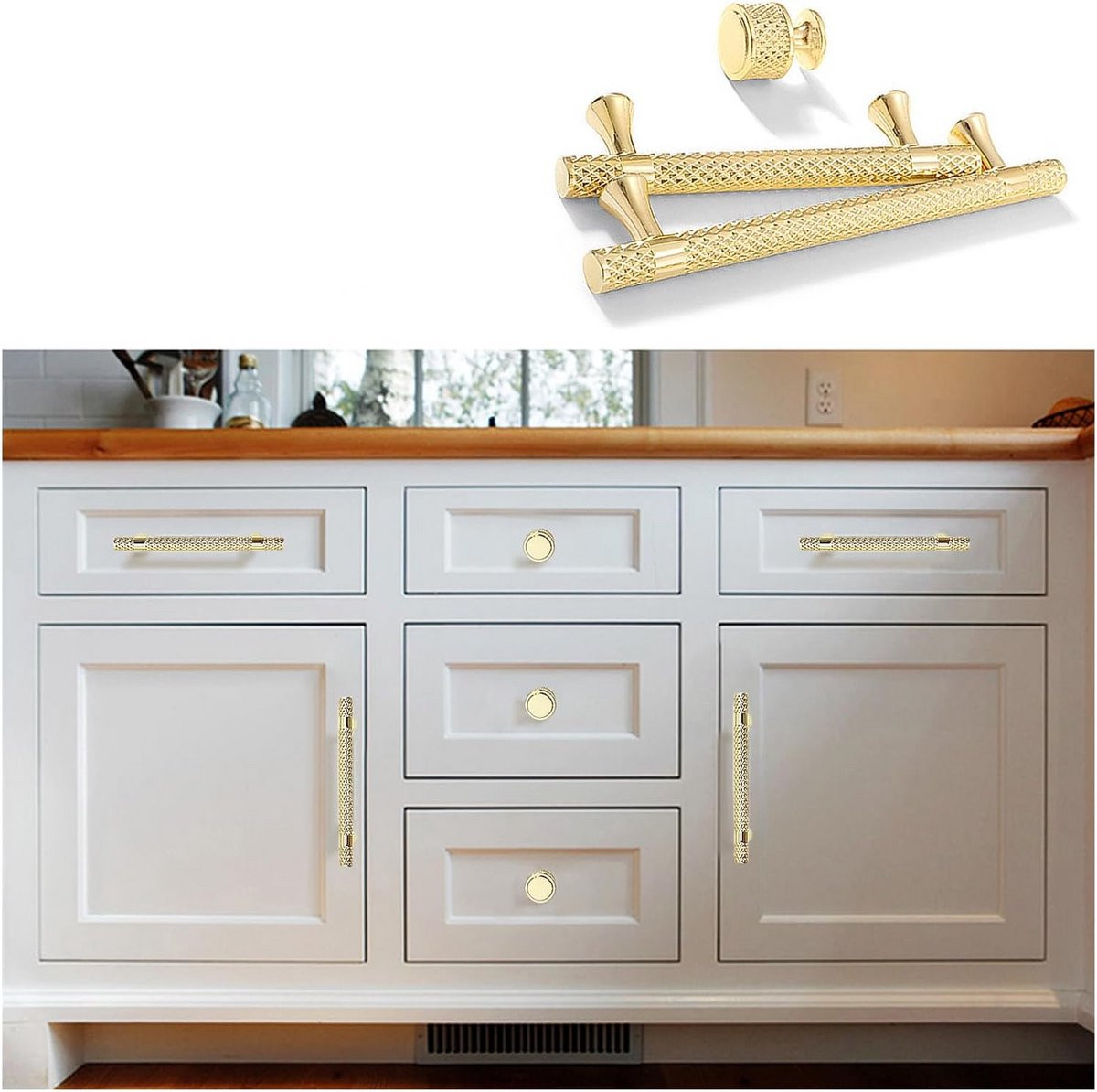 Set van 6 Moderne Gouden Meubelgrepen 128mm