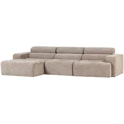 Ecksofa Novi aus robustem Melange-Stoff, modern mit Chaiselongue, Natur, verstellbare Nackenstütze, links