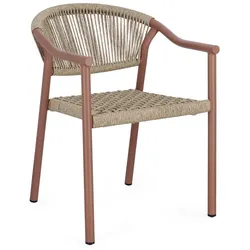 4er-Set Gartenstuhl Canaris - Aluminium Koralle, Polyrattan Natur, mit Armlehnen, stapelbar
