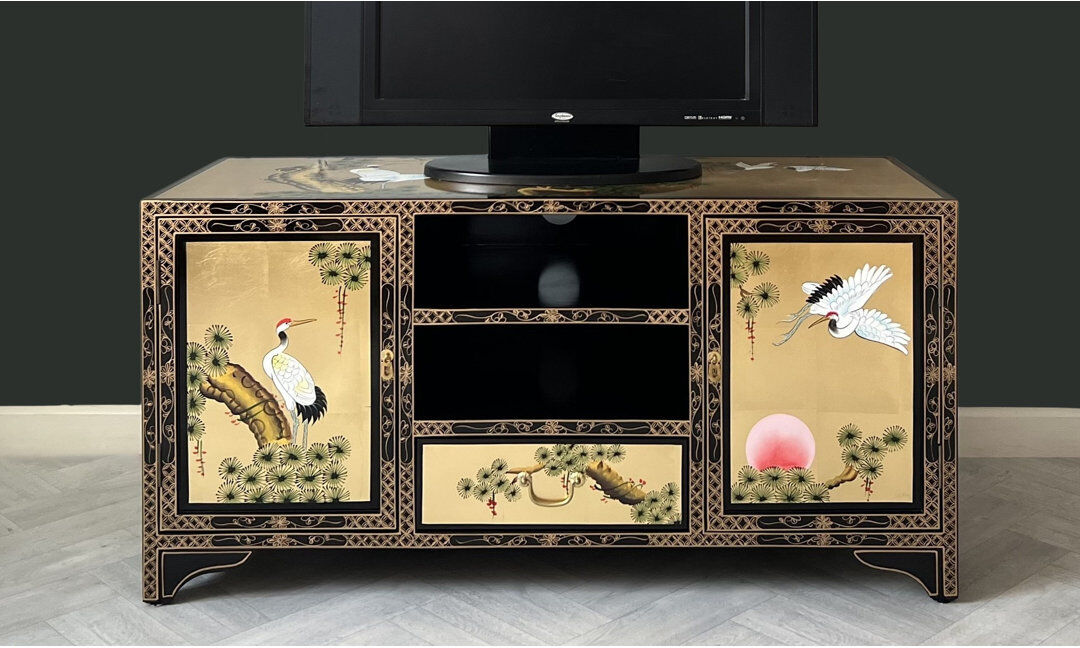 Rosalind Wheeler Delaryd Gold Leaf Hand Painted TV Cabinet Media Stand for TVs up to 55" 55"