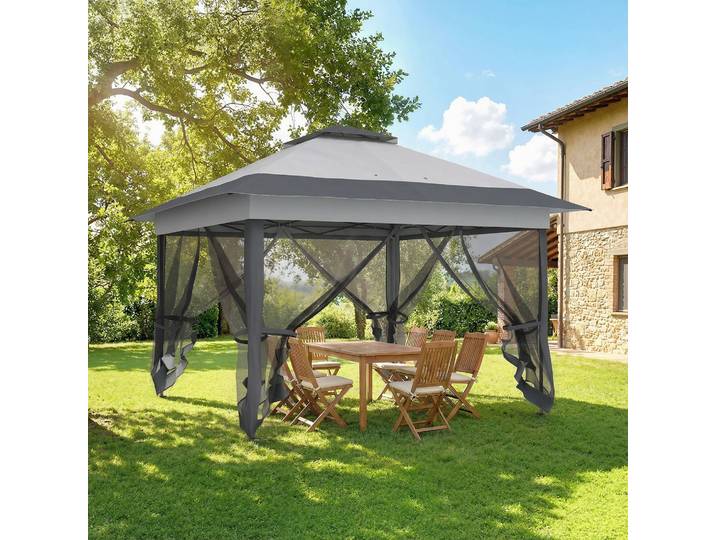 Outsunny Tonnelle Jardin Pop-Up Gris Moustiquaires Roulettes