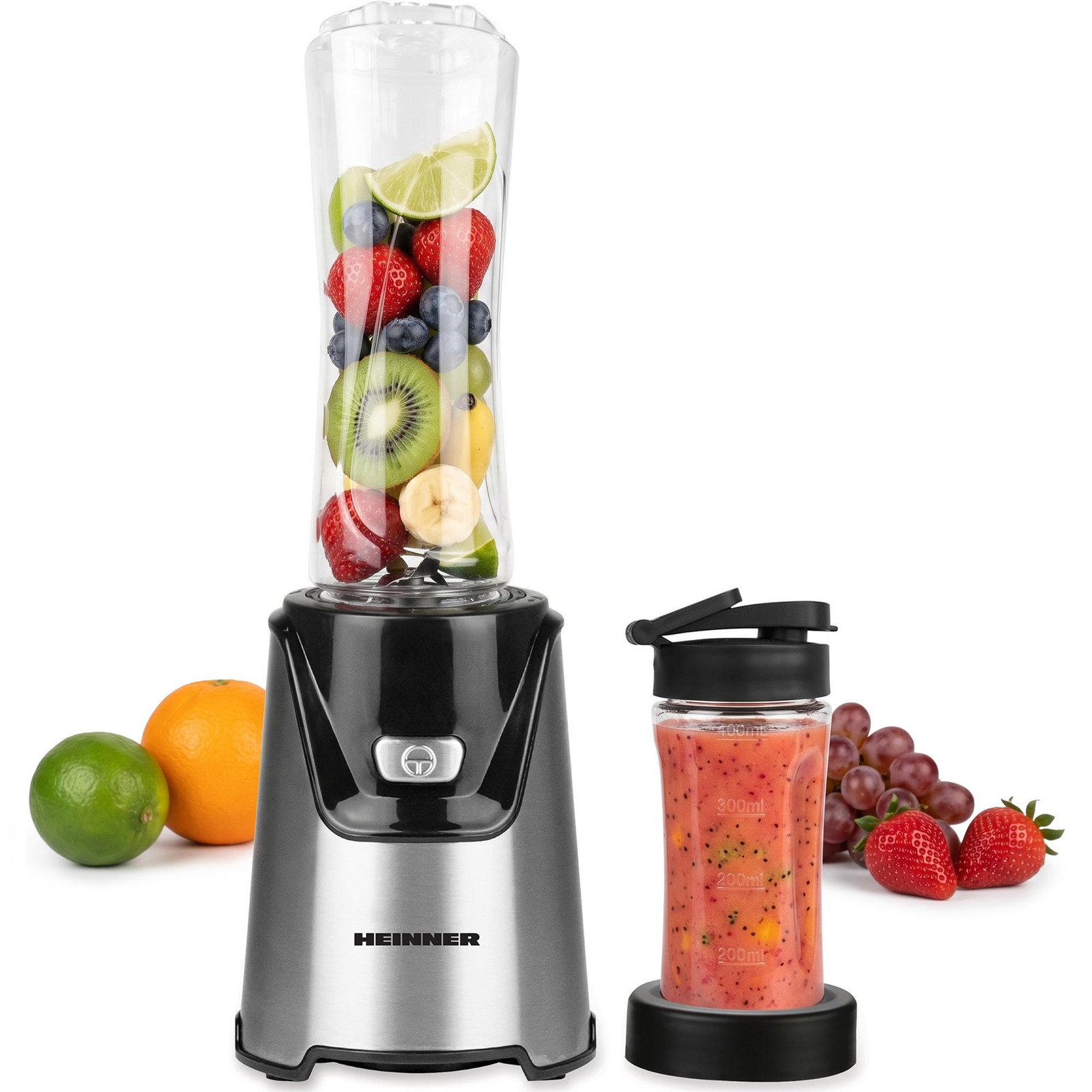 Heinner Sportblender 400 W, 19.000 rpm, 600/400 ml Tritan Bekers, BPA-vrij, Zwart/Inox