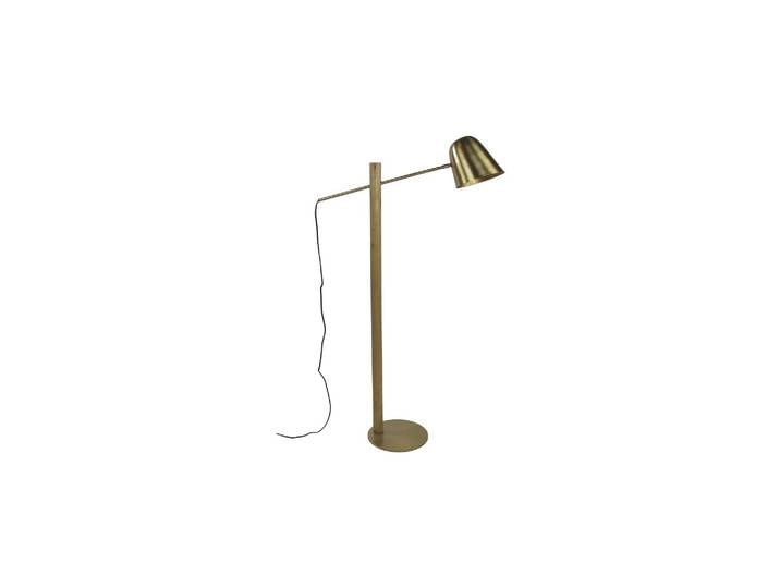 Lampadaire en métal doré et bois de manguier, E27, avec liseuse,