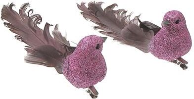 IH Casa Decor Glitter Feather Tail Bird Mauve - Set of 12