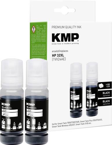 KMP Nachfülltinte ersetzt HP 32XL, 1VV24AE Kompatibel 2er-Pack Schwarz 140ml H197 1769,0001