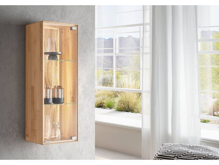 Massive Hängevitrine 41 x 106 x 33cm Holz/Braun