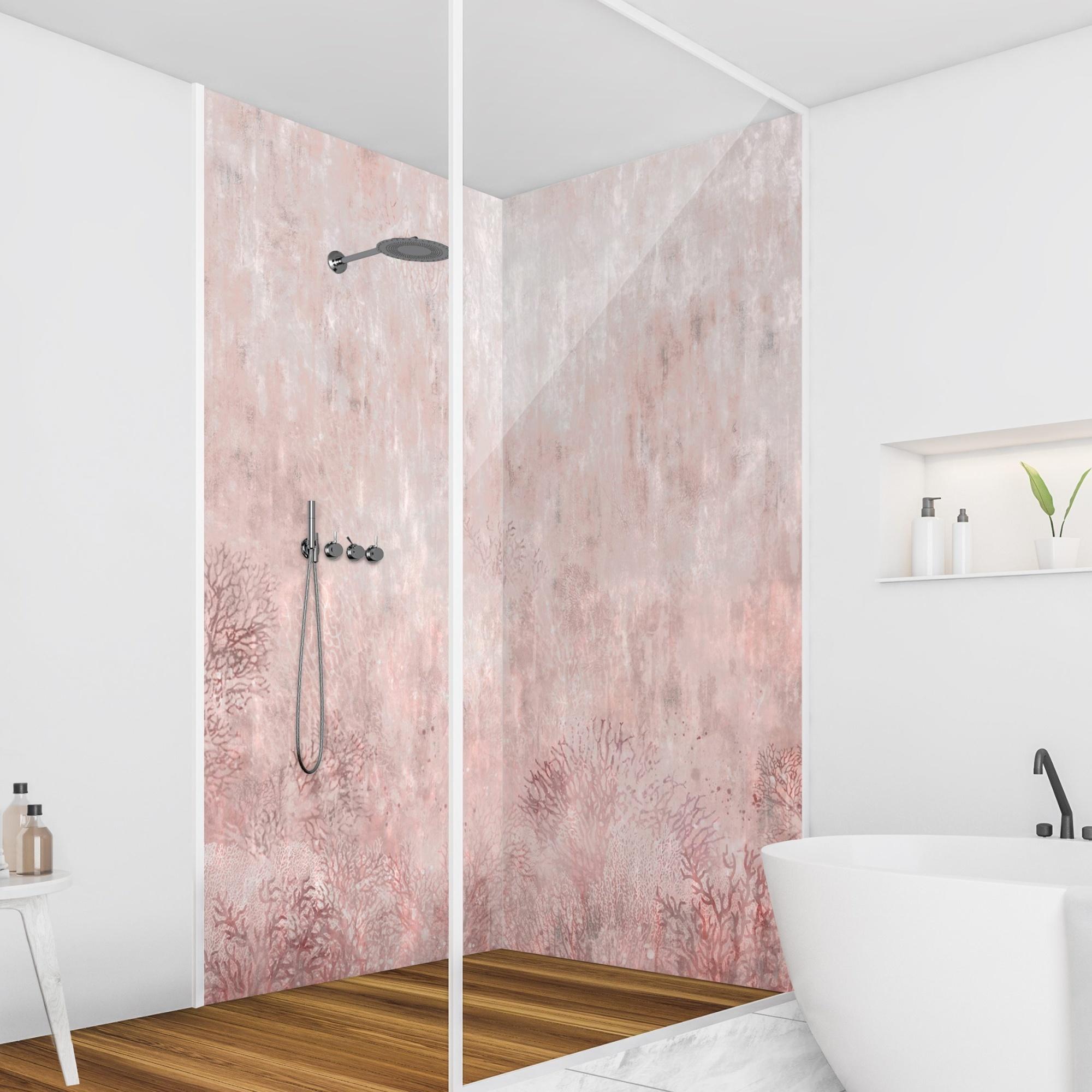 Duschrückwand originell selbstklebend - 0.61 mm Wandpaneel wasserfest Design rosa Vintage Badrückwand fugenlos Premium matt 100x190 cm