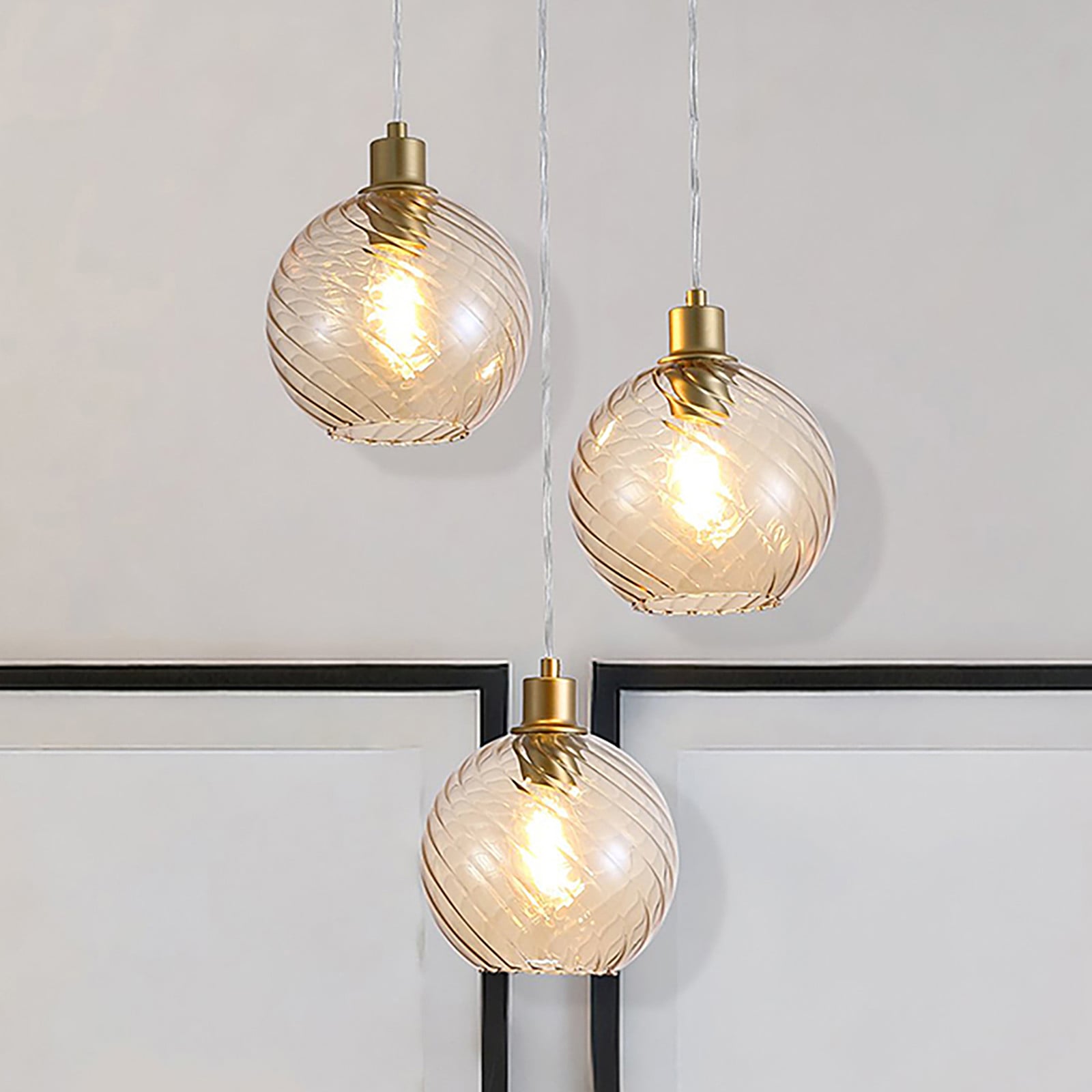 Searchlight Hanglamp Radiance 3-lichts rond goud/messing met transparant glas Ø 46 cm