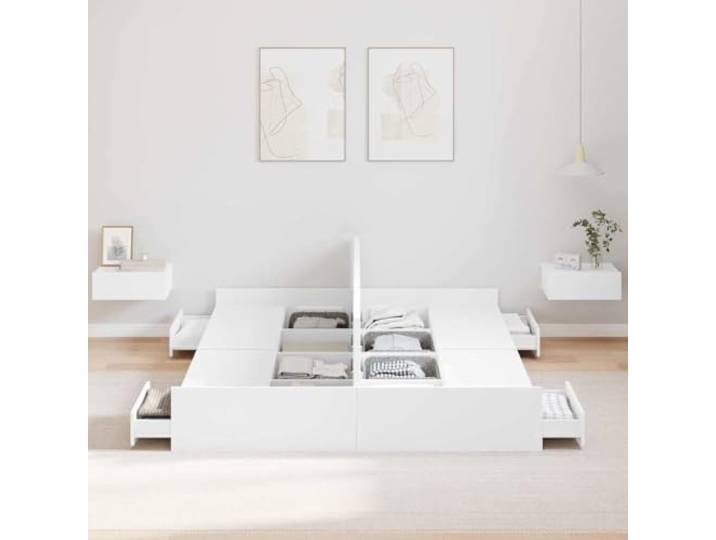 KTHLBRH Boxspringbett weiß 150 x 200 cm Mehrschichtholz, 4 Schubladen, King-Size, max. 200 kg
