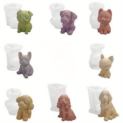 8 Stück Hundeform Silikonform dreidimensionales Tier handgemachte Gips Ton KerzenhalterForm