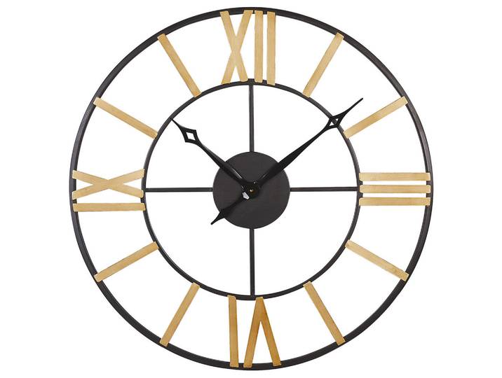 Beliani Wanduhr Metall schwarz/gold Valsot, Schwarz, 80x80x3 cm, Dekoration, Uhren, Wanduhren
