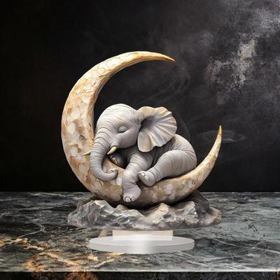 Multicon Wholesale Hub Cute Elephant Sleeping On The Moon Animal Present Acrylic Ornament For Bookshelf Cute Elephant Sleeping On The Moon Animal Present Acrylic Ornament For Bookshelf