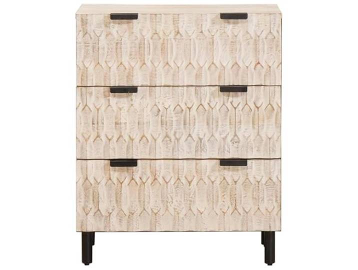 KTHLBRH Sideboard Finish weiß gewaschen, 60 x 33 x 75 cm Massives Mangoholz, 3 Schubladen, Schalengriffe, Beine aus Eisen, für Esszimmer