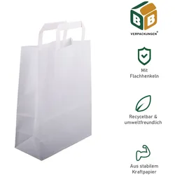 BB-Verpackungen GmbH 1500 Papiertragetaschen 320 + 170 x 270 mm weiß stabile 80 g/m2 Grammatur Papiertüten Geschenktüten BB-Verpackungen