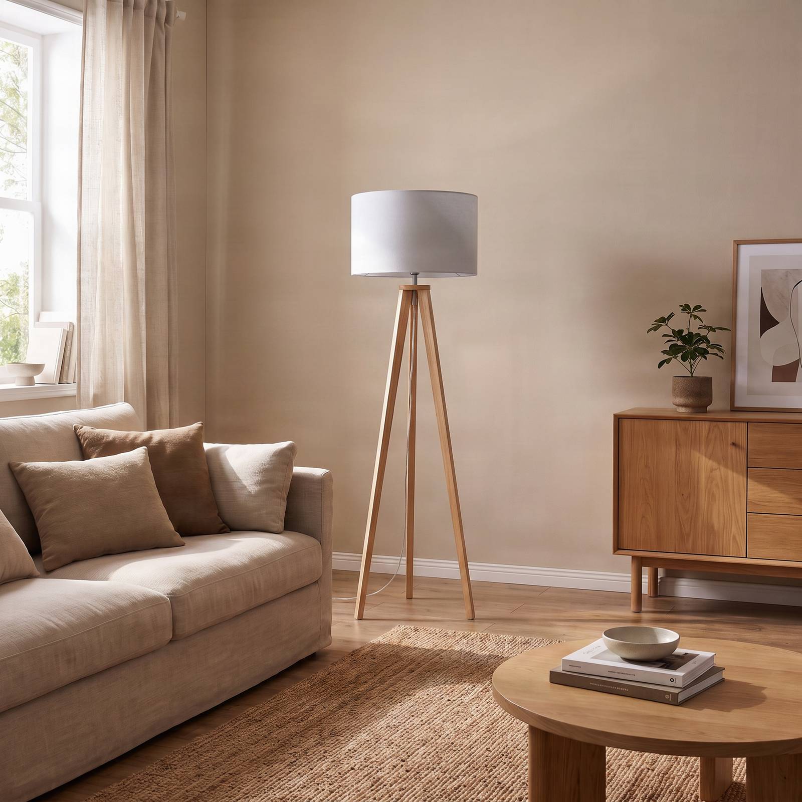 Stehlampe Charlia Lindby, weiß / opal, für Wohn- / Esszimmer, Textil / Stoff / Seide, Skandinavisch, Stehlampe