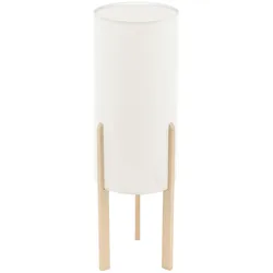Tischlampe Tischleuchte Holzlampe textil beige 1 flammig Beistellleuchte natur, 1x E27 Fassung, DxH 16x50 cm