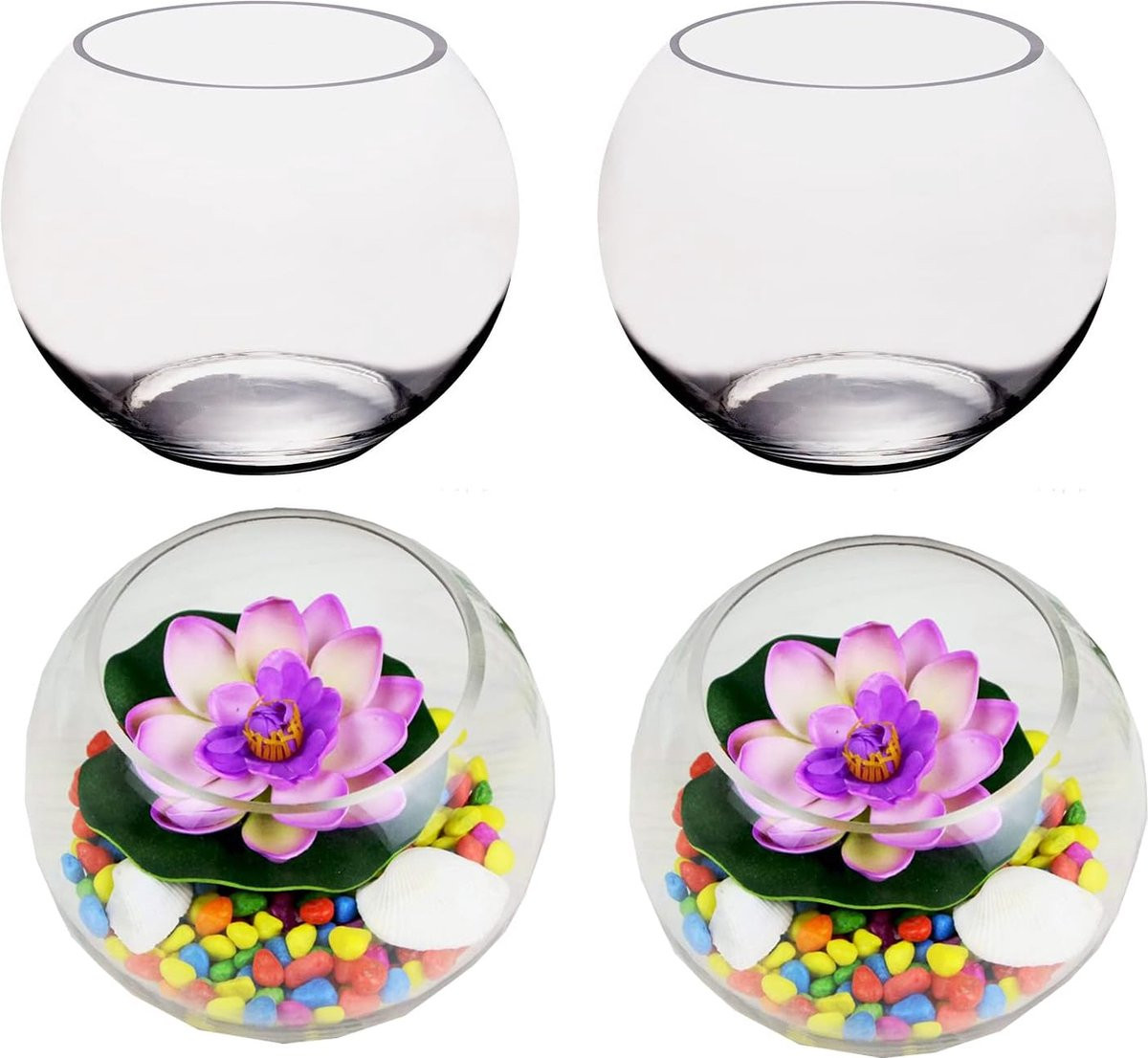 Set van 4 ronde glazen bubble bowls van 6 inch voor bloemen of vissen, transparant