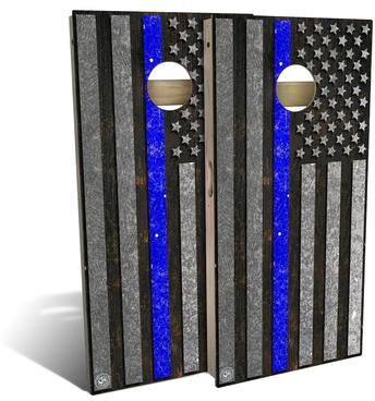 Skip's Garage American Flag Blue Line Outdoor Cornhole Board Set