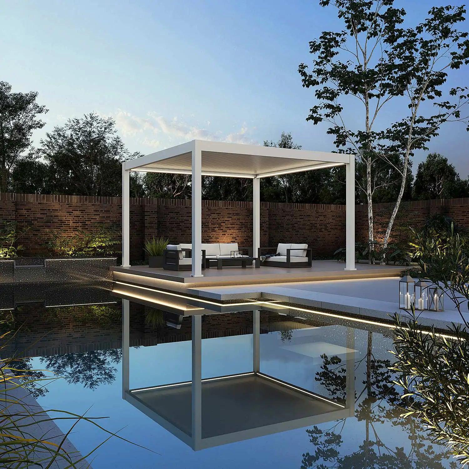 Gutroof Pergola "Deluxe Pro" 4x4m elektrisch, Aluminium, Motorisiert, LED | Weiß