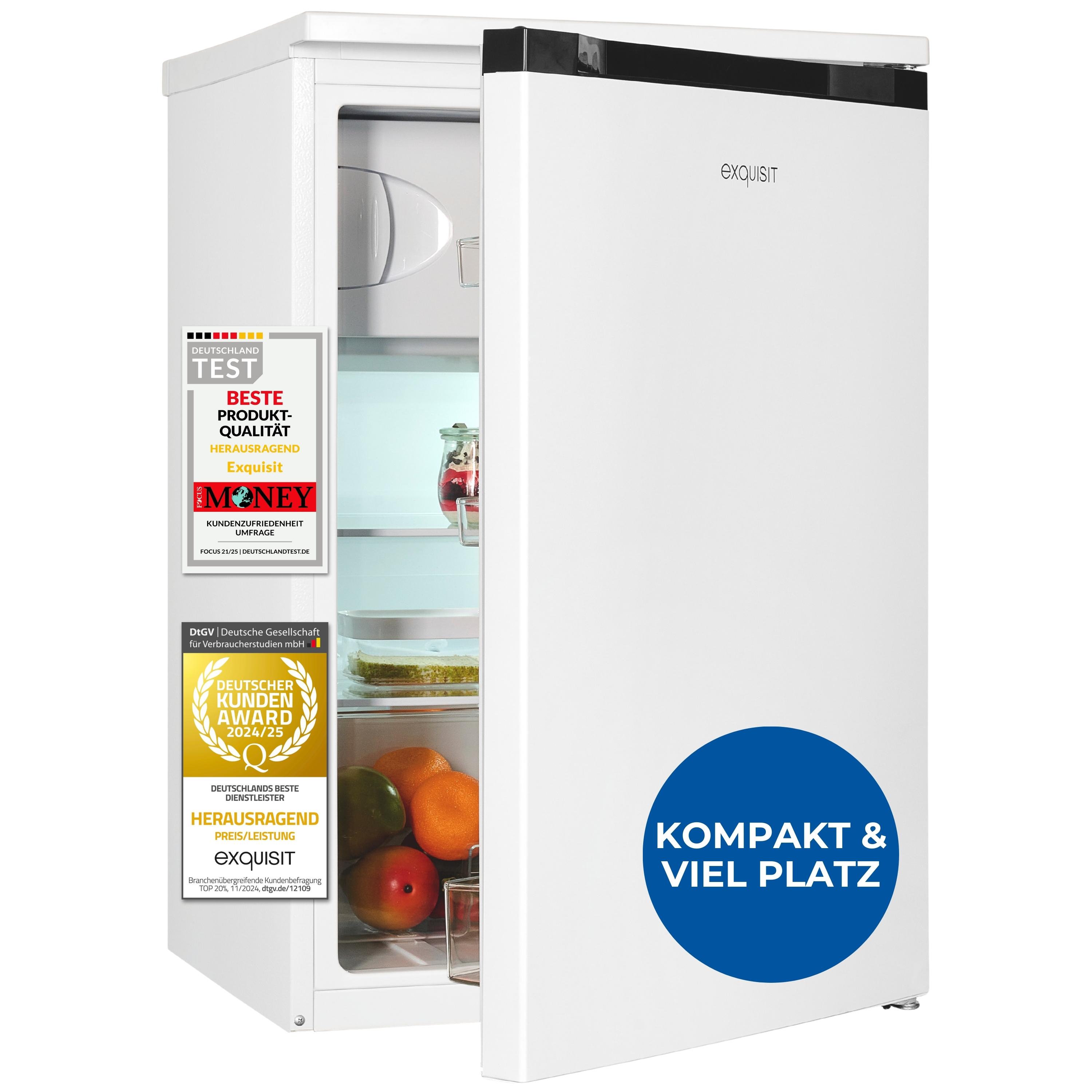 Exquisit Kühlschrank, 107 Liter, 2-in-1, Kühlen & 4-Sterne-Gefrieren, LED-Beleuchtung, kompakt, leise, KS516-4-E-051C weiss