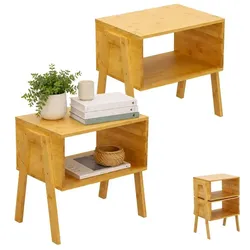 Relaxdays Bambus Nachttisch 2er Set stapelbar Hellbraun