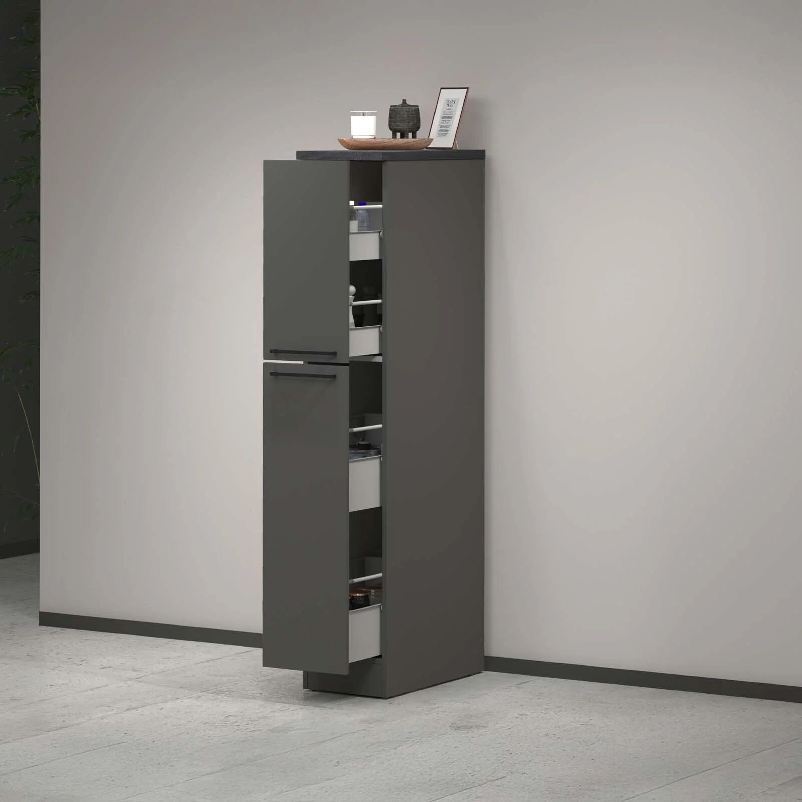 garneroarredamenti Dispensa cucina 30x165h cm scorrevole antracite grigio pietra Gourmet