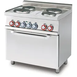 Drehstrom-Elektroherd mit 4 Kochstellen, statischem Elektrobackofen und Grill. Abmessungen 64x42x35h cm. Modell CF4-68ET