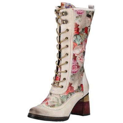 Schnürstiefel LAURA VITA "LAURA VITA Stiefel Leder/Textil", Damen, Gr. 37, beige, Leder, Textil, Schuhe Schnürstiefel