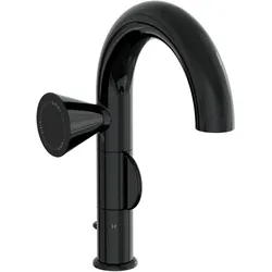 Liquid Einhebel-Waschtischmischer mit Ablaufgarnitur Einlochmontage Höhe 29 cm Linkshänder-Version Schwarz Hochglanz