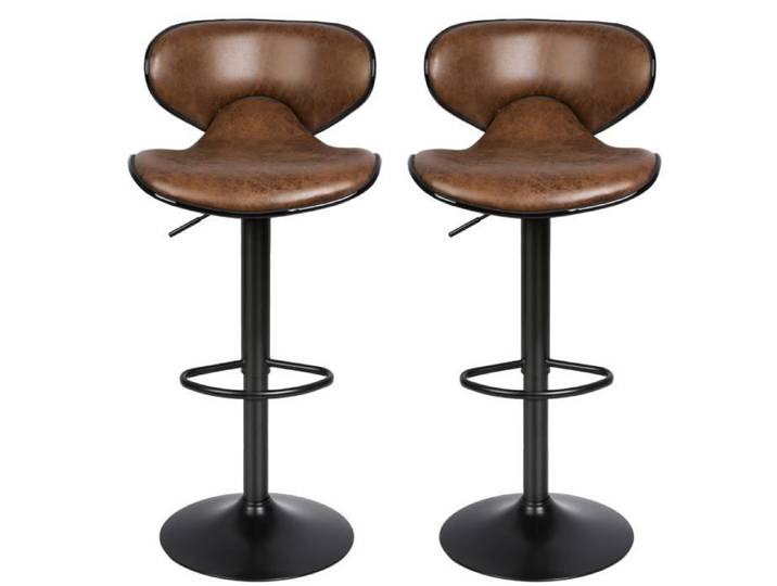 KEDIA. Lot de 2 tabourets de bar papillon de style industriel marron
