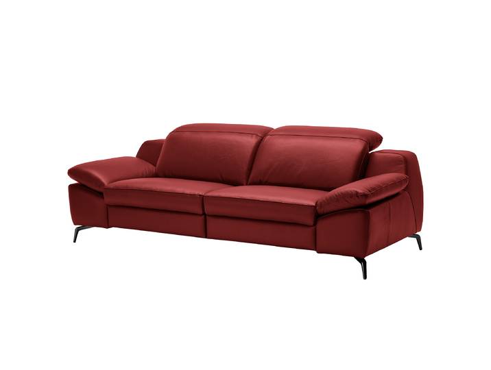 3-Sitzer Sofa Rot Echtleder Domna 234 x 83 x 110cm Kopfstütze verstellbar/Armlehne verstellbar Schwarz Modern