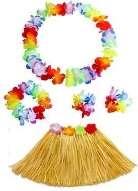 Useful Little Things Hawaiian Dance Child Skirt With Leis Costume 15.7 Inch Elastic Luau Grass Skirt Flower Bracelets Headband Necklace Set 5pcs Grass 15.7 In