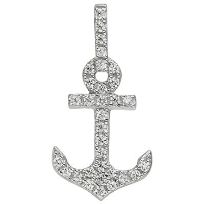 Ankeranhänger JOBO "Anhänger Silberanhänger Anker 19 mm", silber (silber 925, weiß), Schmuckanhänger, Damen, Silber 925 (Sterlingsilber), 925 Silber rhodiniert mit 32 Zirkonia