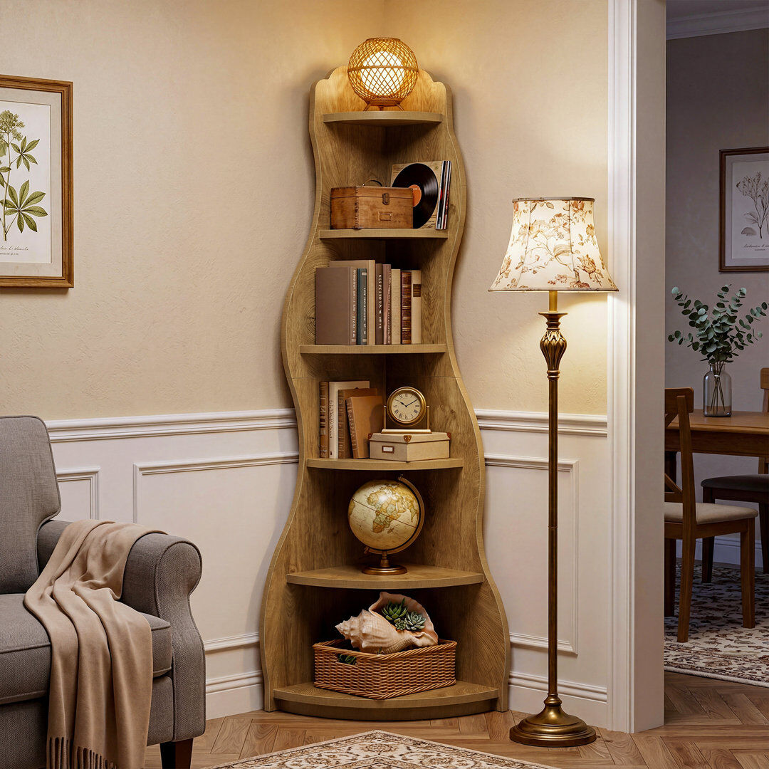Blue Elephant 68.9cm H x 17.72cm W Corner Bookcase Brown 175cm H X 45cm W X 45cm D