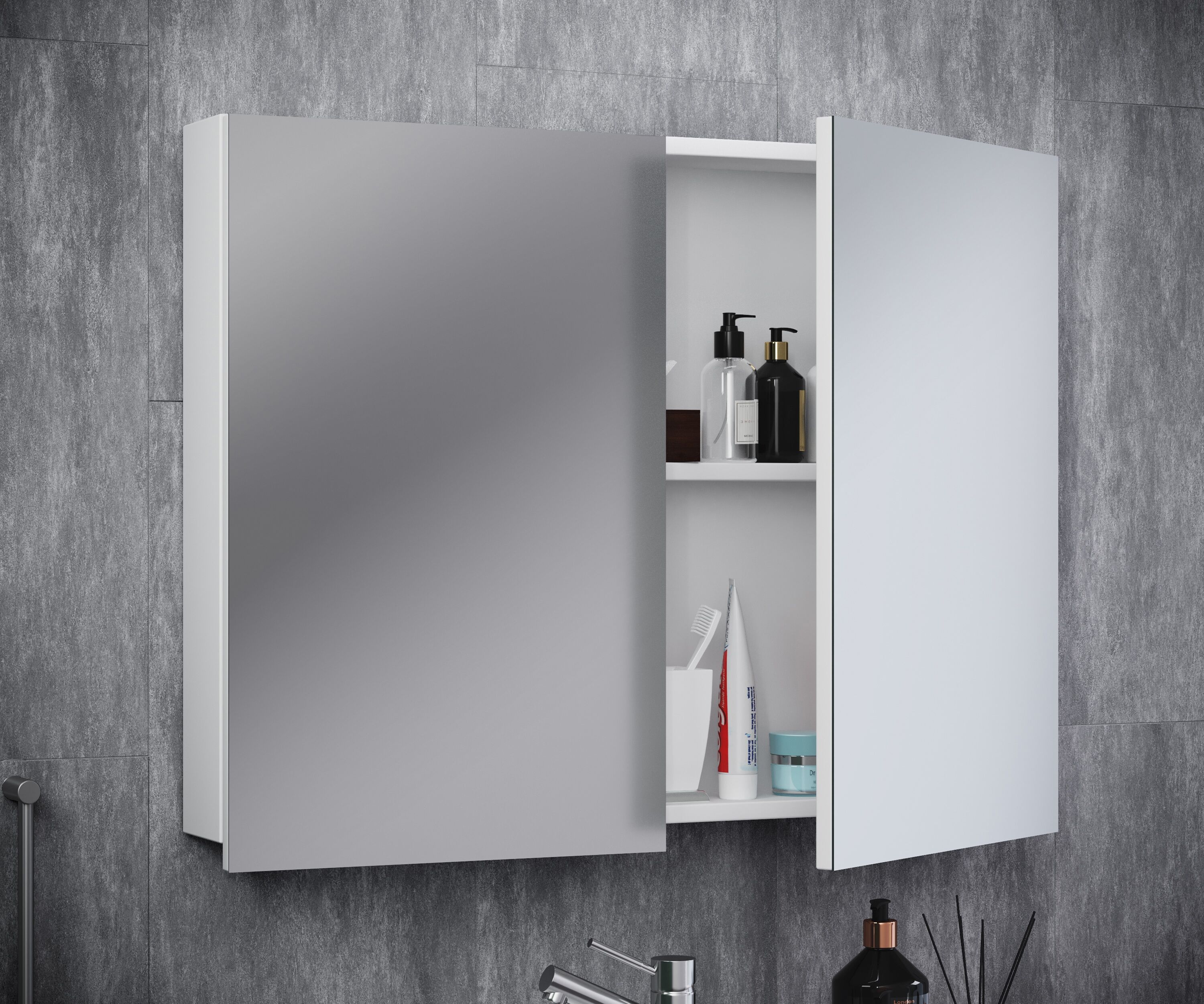 Badspiegel VCM "Spiegelschrank Spiegel Badezimmer Badinos 60x80 cm", weiß, B:80cm T:12cm, Schränke, Badspiegel