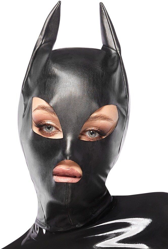 Bad kitty Masque tête en simili cuir noir à oreilles pointues