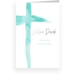Dankeskarte Konfirmation: Wasserfarbenkreuz in Weiß
