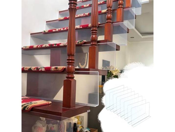 Treppenschutzgitter Transparenter Spaltblocker für Freitragende Holztreppen Blocker Offene Treppen unter Sofa Möbel Treppenstufenbarriere Haustiere Kinder Verhindert(8pcs,W100xH20cm (39x7.9in))