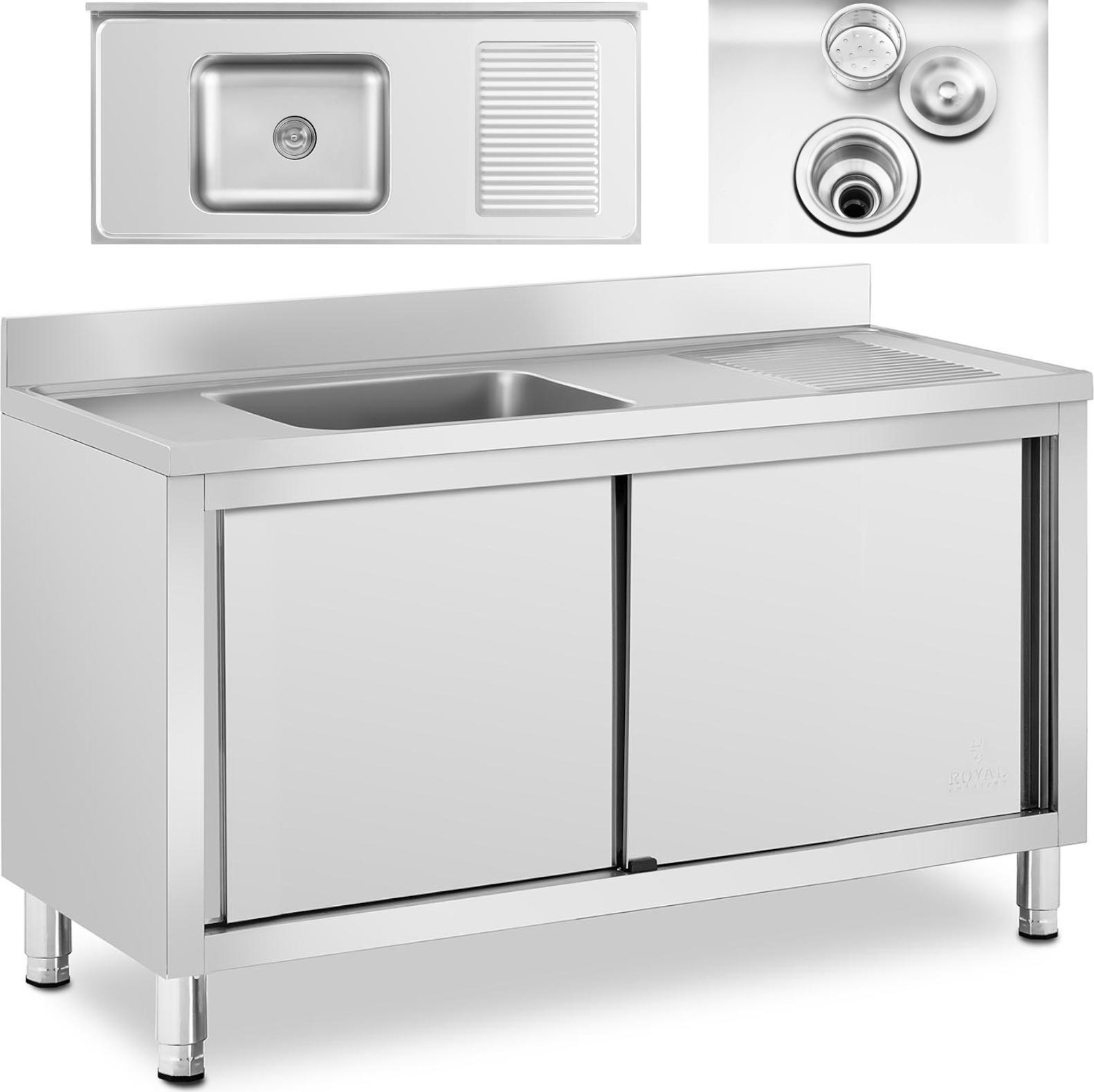 Einbeckenspüle für die Gastronomie mit Schiebetürschrank links 140 x 60 x 94,5 cm