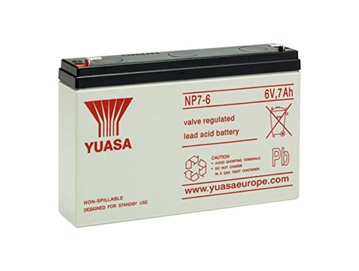 Yuasa NP7-6 accu lood PB 6 Volt 7Ah Faston 4,8 mm