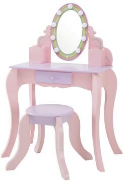 Fantasy Fields Teamson Kids Vanity Pretend Playset with LED Illuminated Mirror, Matching Stool, and Storage Drawer